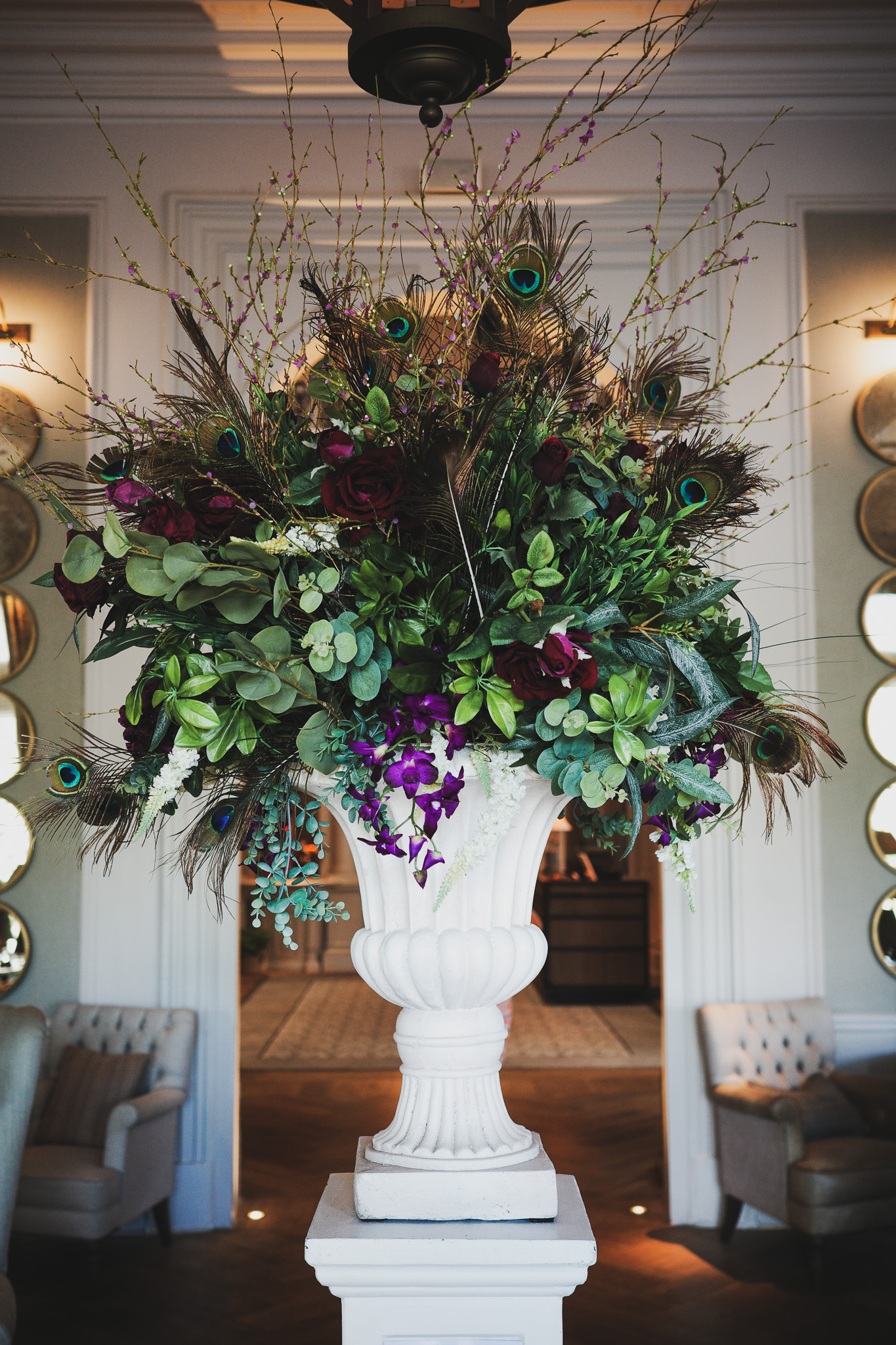 The Grand York — peacock floral arrangement